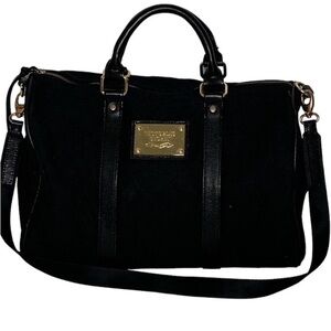 Victoria’s Secret Black Tweed Canvas Satchel Weekender Tote Purse Bag Black Gold